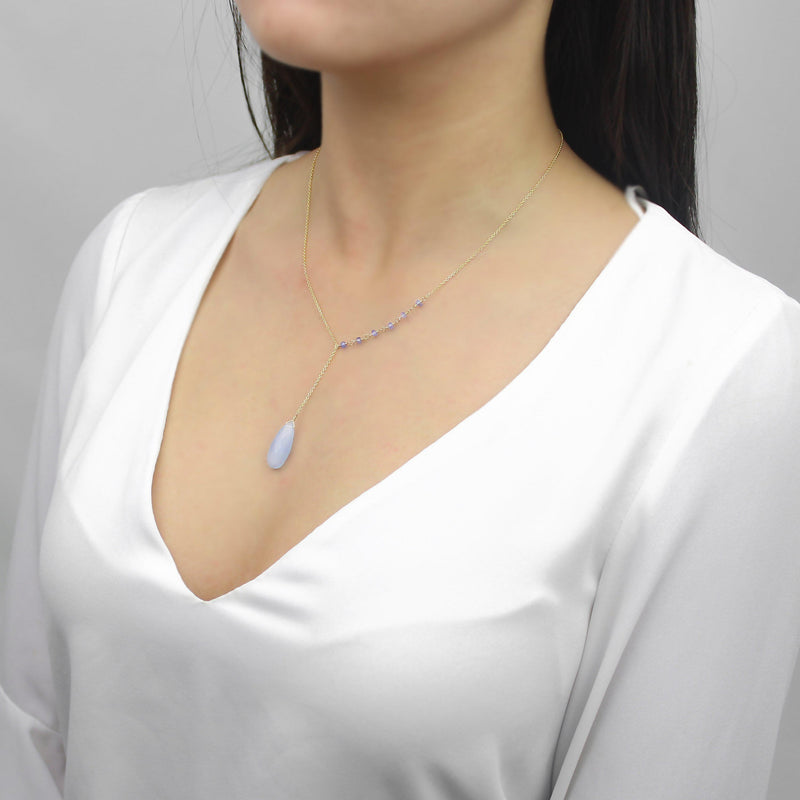 Y Shape Necklace: Tanzanite-Adorn Necklace-La Meno