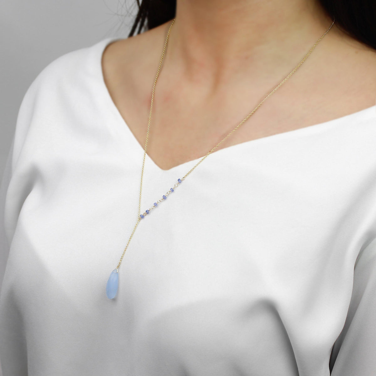 Y Shape Necklace: Tanzanite-Adorn Necklace-La Meno