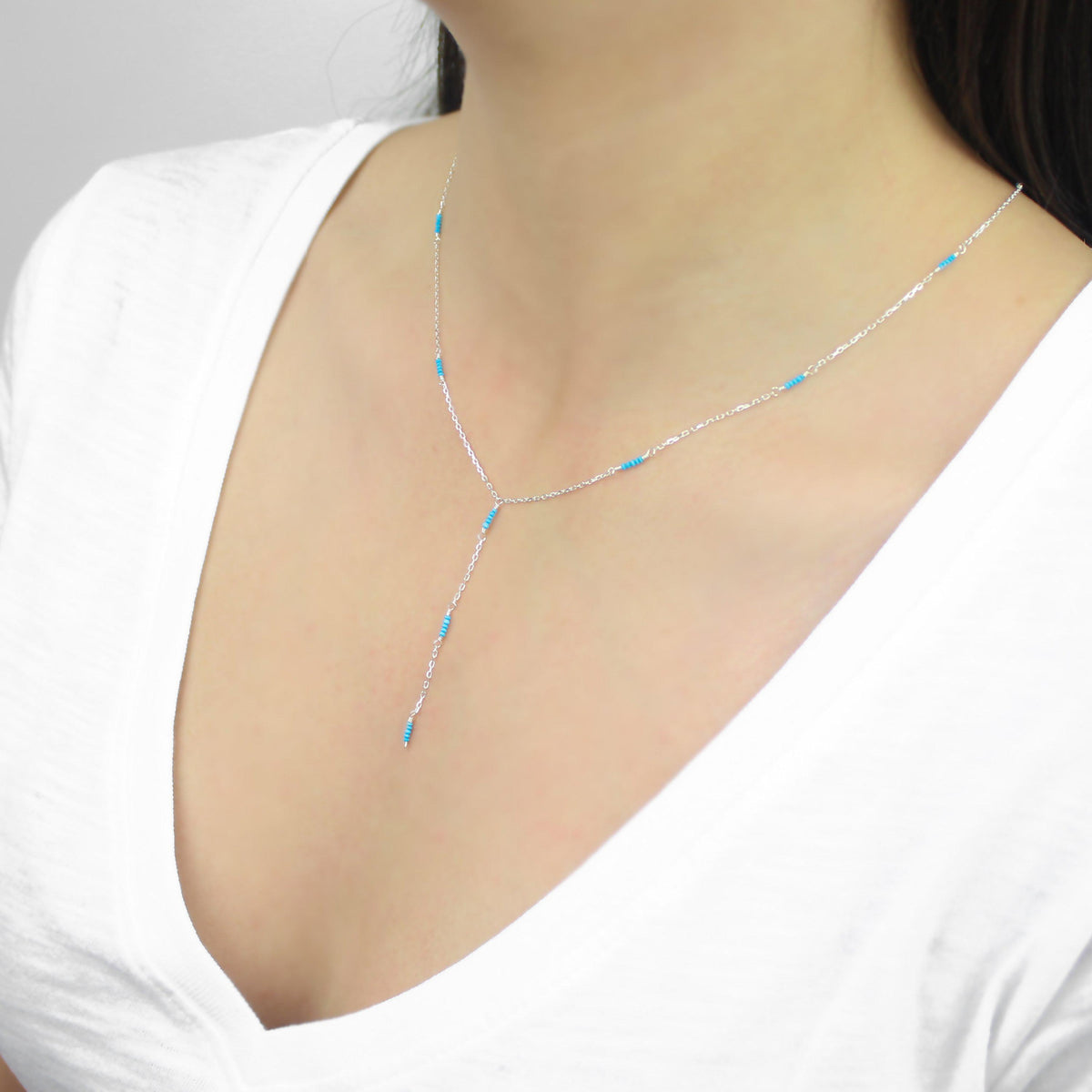 Y Shape Necklace: Turquoise All Around-Adorn Necklace-La Meno